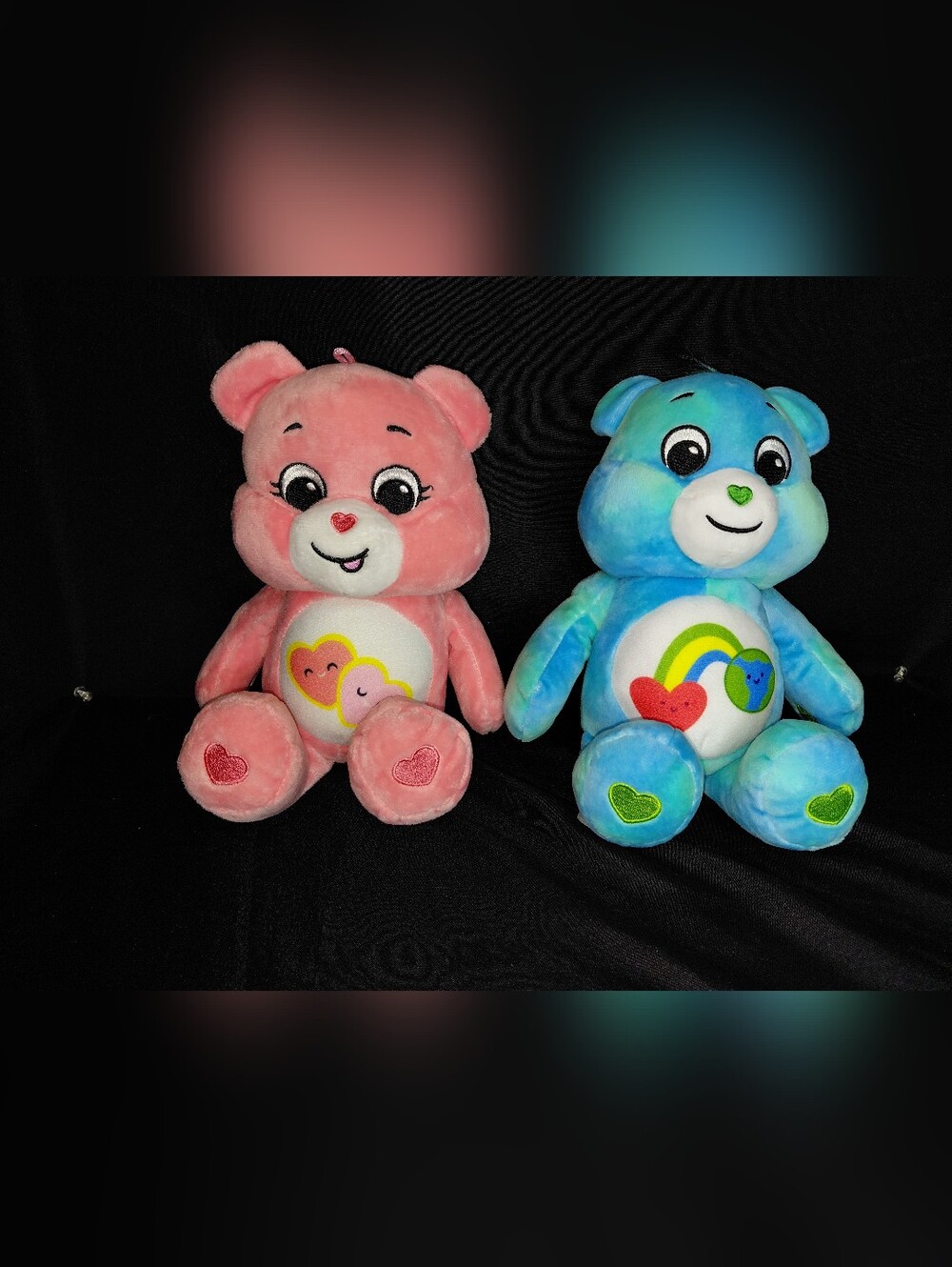 2 Care Bears Pink and Blue  Plush Toy with Heart Design